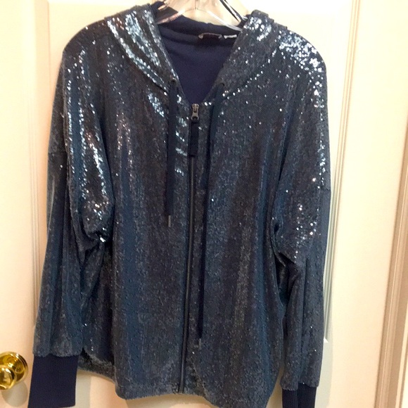 Anthropologie Jackets & Blazers - 🎉”Anthropologie” Hooded Blue/Grey Sequin Zip Jacket